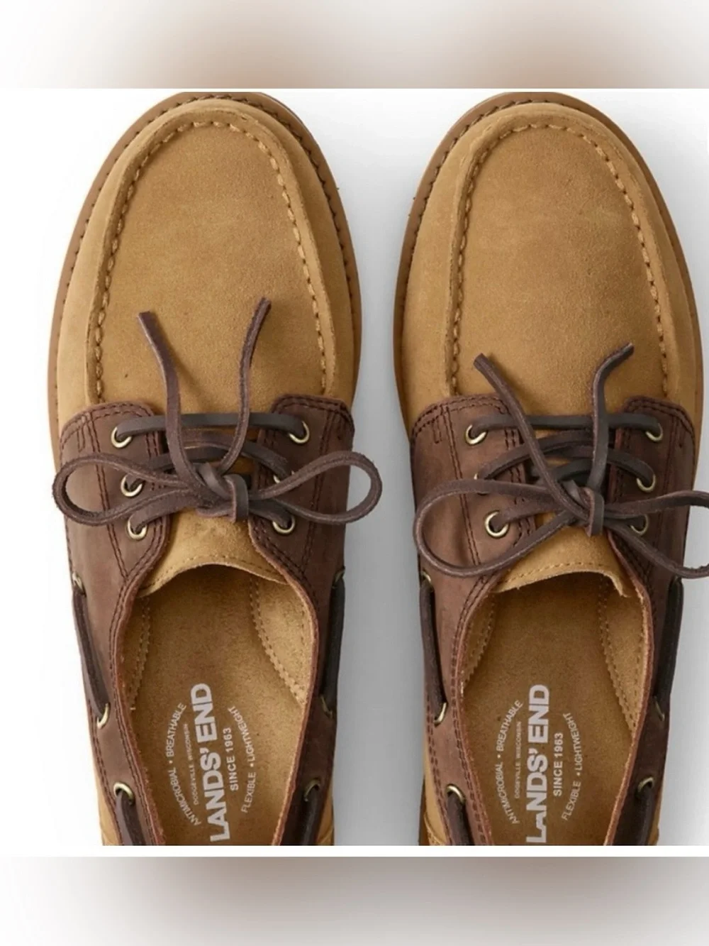 NWT Lands End Suede Leather Boat Shoes, Size 9D